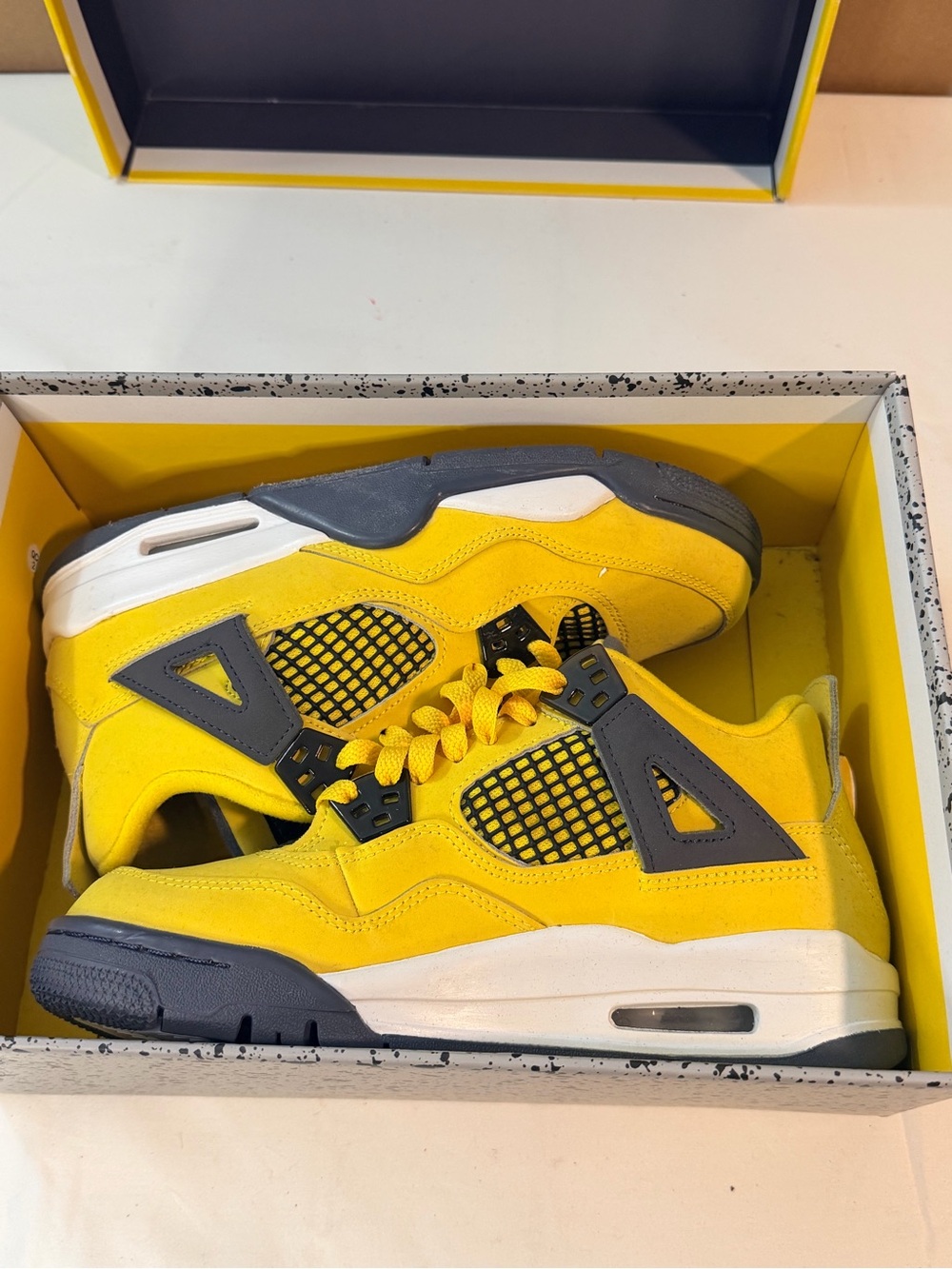Jordan Yellow and Gray Retro 4 Sneakers